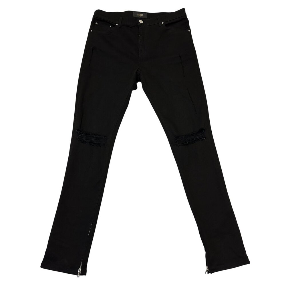 ORO Los Angeles Mens The Noir Everyday Denim Skinny Jeans Size 34 Ripped Stretch